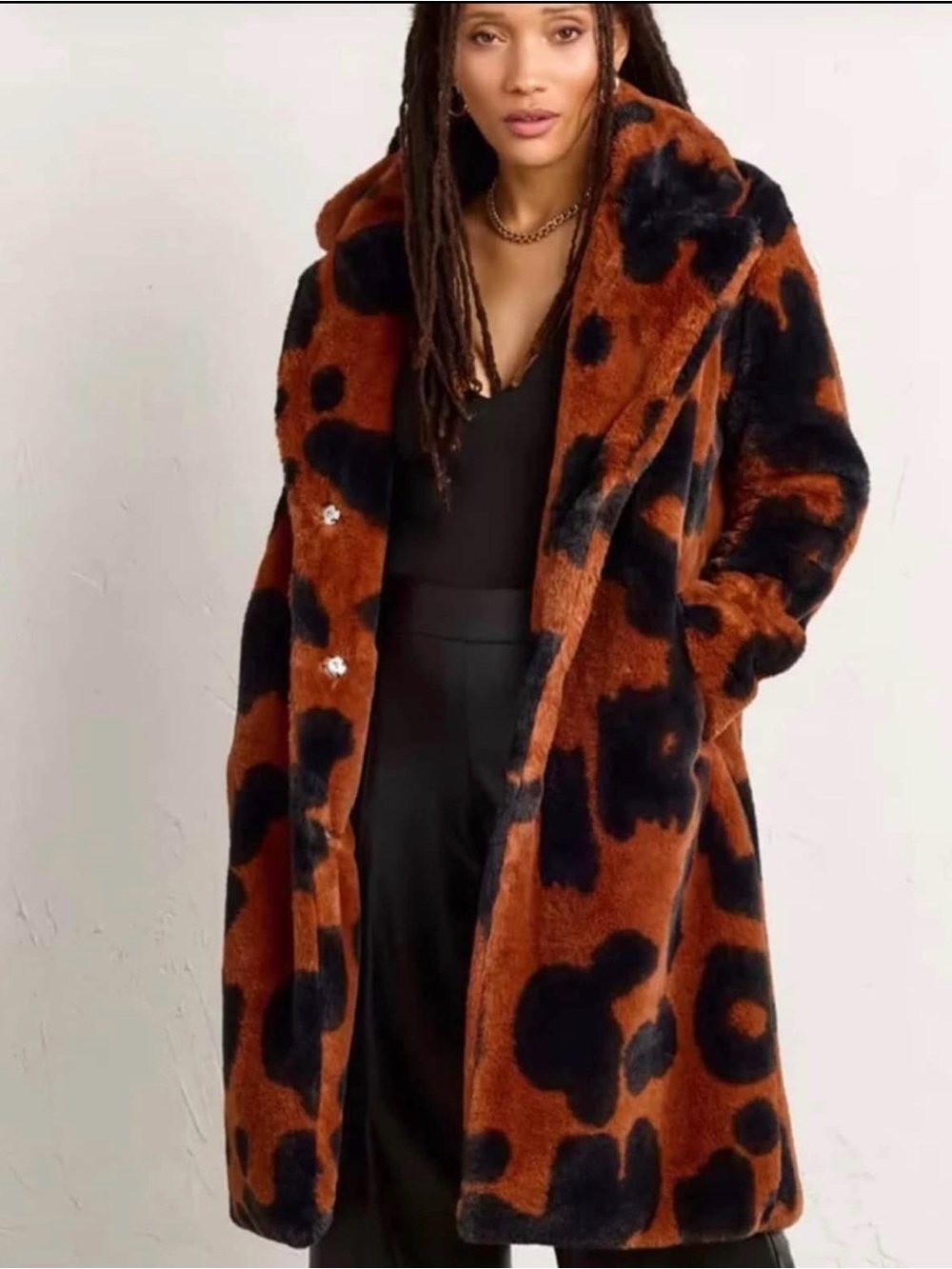 Stoosh Cowhide Leopard Print Faux Fur Mid-Length Coat Jacket - Medium